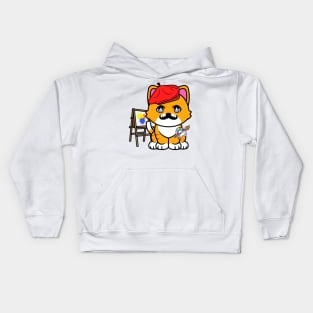 Cute Orange cat is a painter Kids Hoodie